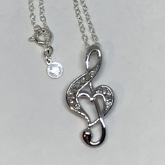 925 Diamond Music Note Necklace - Picture 2 of 10
